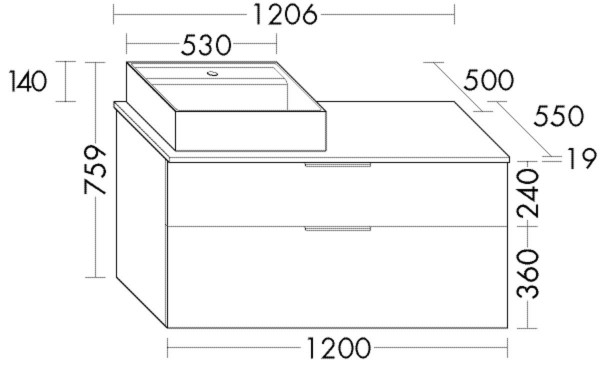 Bathroom Set Burgbad Eqio Washbasin, 2 drawer unit 1206x759mm Customisable SGUQ120-PN258