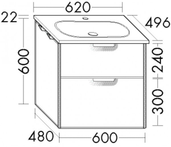 Bathroom Set Burgbad Vry 2-drawer unit, 1-hole washbasin 630mm Customisable SGUX063-PN610