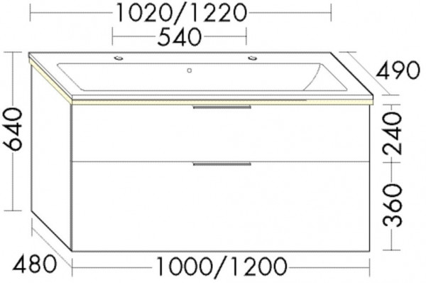 Bathroom Set Burgbad Eqio Double washbasin, 2 illuminated drawers 1020x640mm Customisable SHBW102-PN258