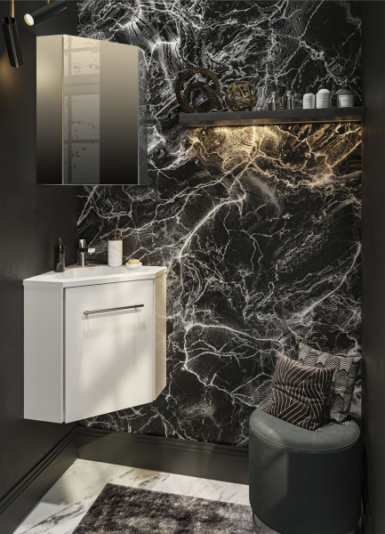 Cloakroom Vanity Unit Allibert CORNER 1-door corner unit with washbasin 415mm Glossy White