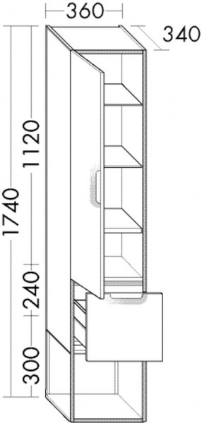 Tall Bathroom Cabinet Burgbad Vry 1 door, 1 drawer 1740x360mm SGWN035-PN610