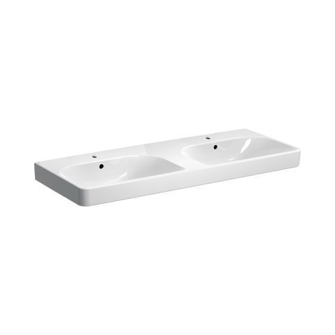 Geberit Double Basin Smyle Square 2 Tap Holes With Overflow 1200x165x480mm White