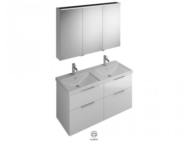 Bathroom Set Burgbad Eqio Double washbasin, 2-drawer unit, 3-door bathroom cabinet 1230mm Customisable SFAQ123-PN258