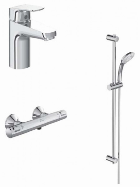 Ideal Standard thermostatic shower set CERAFLEX with bar and basin mixer, Chrome