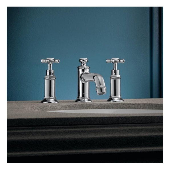 3 Hole Basin Tap Montreux 30 with pop-up waste set and cross handles Chrome Axor