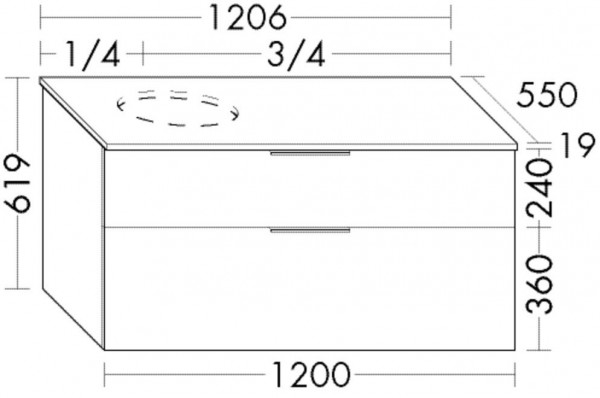 Vanity Unit For Countertop Basin Burgbad Eqio Basin right/left, 2 drawers 1206x619mm Customisable WXXI120-PN258