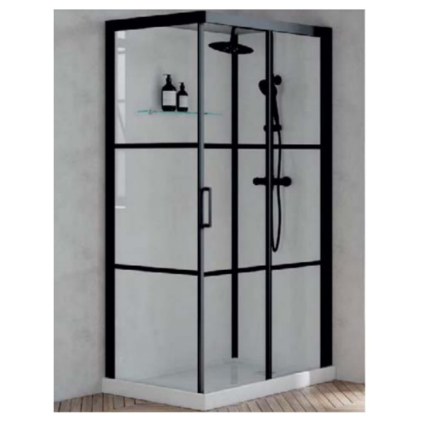 Shower Enclosure And Tray Kinedo Brooklyn Factory Rectangular, Canopy pattern 1100x800x2000mm Black