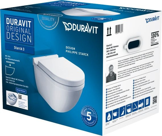 Wall Hung Toilet Set Duravit Starck 3 WonderGliss SoftClose 370x425mm White