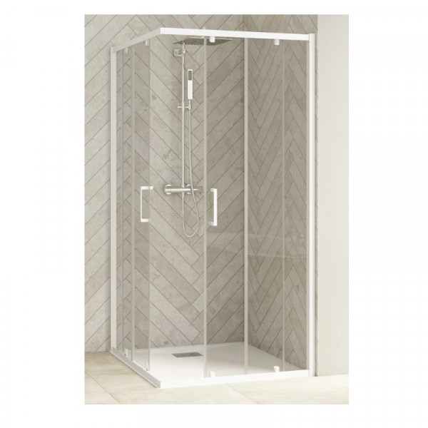 Sliding Shower Door Kinedo SMART DESIGN with threshold left Angle A/C 1000mm White Profil and Transparent Glass