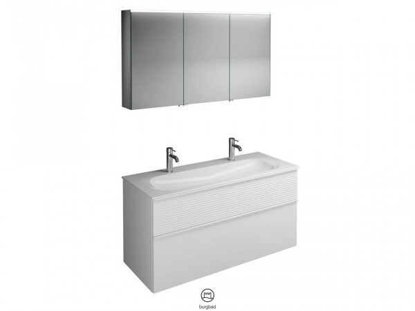 Bathroom Set Burgbad Fiumo 2 drawers, 1 with pleated structure, 2-door bathroom cabinet, double washbasin 1220mm Customizable SFXW122-PN491