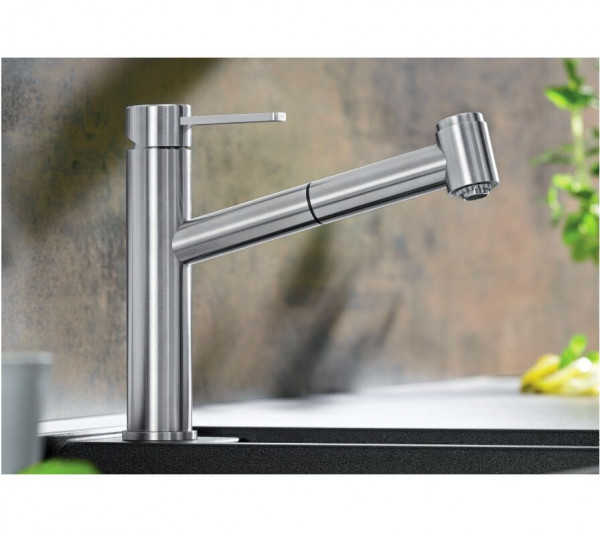 Blanco Pull Out Kitchen Tap AMBIS-S Low pressure Brushed Stainless Steel