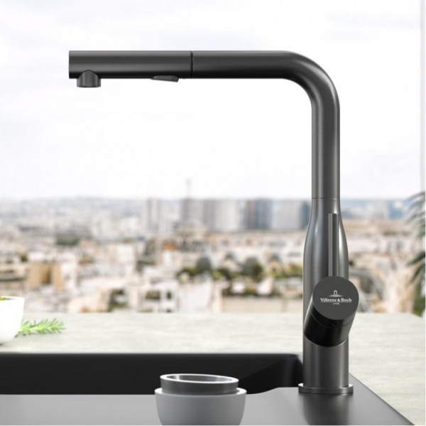 Pull Out Kitchen Tap Villeroy & Boch Subway Style Shower single lever, with pull-out spout 336mm Anthracite