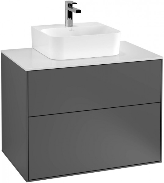 Villeroy and Boch Inset Basin Vanity Unit Finion Anthracite Matt Lacquer | Glass White Matt | Without wall lighting
