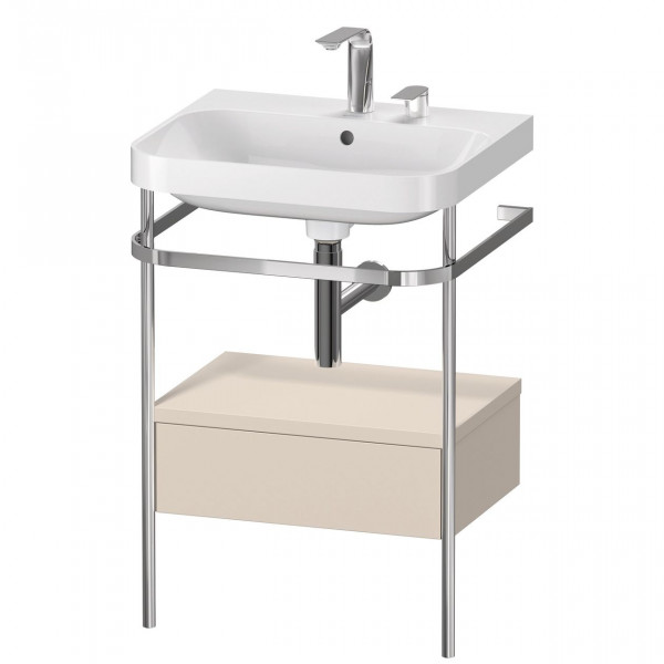 Bathroom Set Duravit Happy D.2 Plus 2-hole washbasin, Metal console, 1 drawer 575mm Taupe Super Mat HP4840E8383