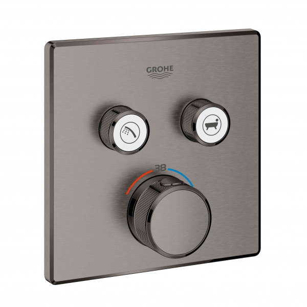 Grohe Thermostatic Shower Mixer Grohtherm SmartControl Square with 2 stop valves 158x43mm Brushed Hard Graphite