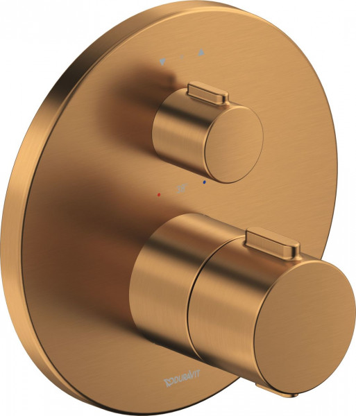 Thermostatic Bath Shower Mixer Tap Duravit flush-mounted, 2 outlets, round Ø170mm Brushed bronze TH4200014004