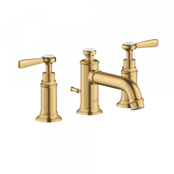 3 Hole Basin Tap Montreux 30 with pop-up waste set and lever handles Brushed Gold Optic Axor