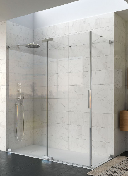 Kinedo KINEQUARTZ Pivot shower Door P, frameless, corner installation, hinges on the left 1000mm Crystal Clean