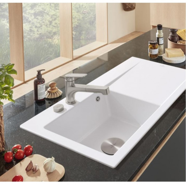 Pull Out Kitchen Tap Villeroy & Boch Junis Shower single lever, with pull-out spout 189mm Brushed stainless steel