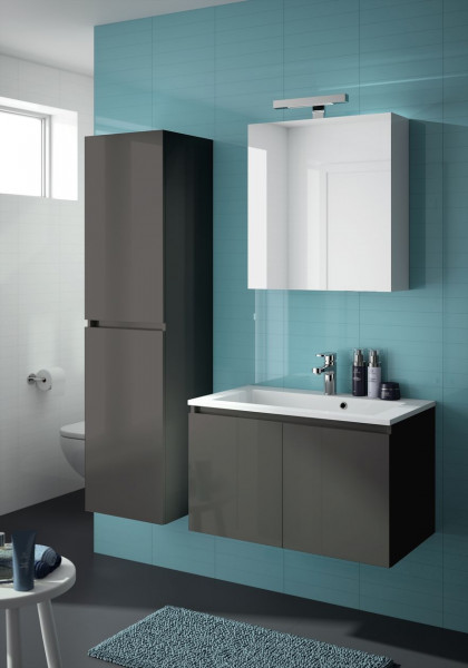 Allibert Tall Bathroom Cabinet ALMA 400x1560x370mm Asphalt Glossy