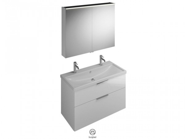 Bathroom Set Burgbad Eqio Double washbasin, 2-drawer cabinet, 2-door bathroom cabinet 1030mm Customisable SFAO103-PN258