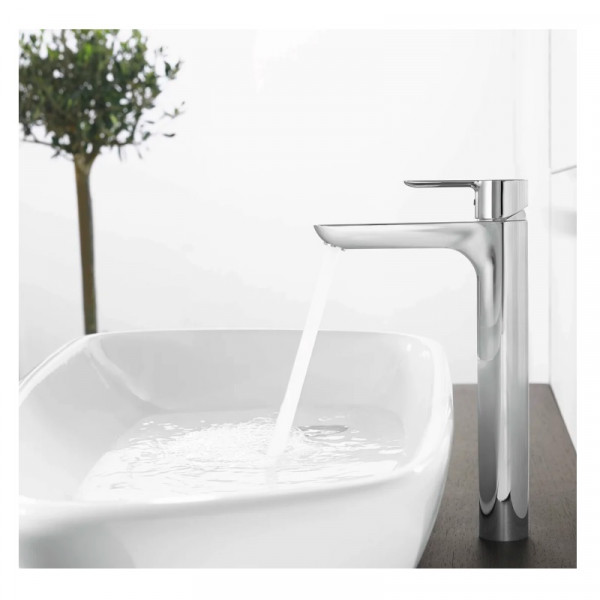 Single Hole Mixer Tap Hansa LIGNA for free-flowing water heaters, pull cord and drain set 329x168mm Chrome