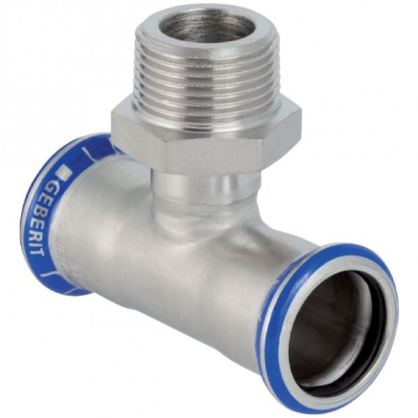 Geberit Plumbing Fittings Mapress T-piece in stainless steel with male thread d18-R1/2-18