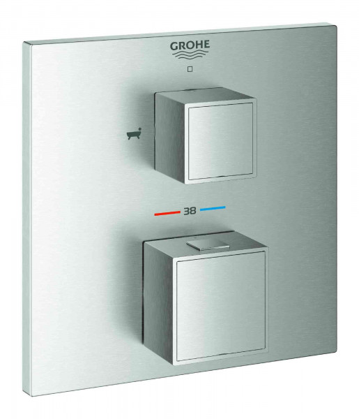 Grohe Thermostatic Bath Shower Mixer Grohtherm Cube 2 Outputs with Reversing Valve 158x43mm Supersteel