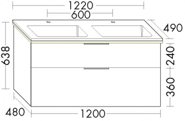 Bathroom Set Burgbad Eqio Double washbasin, 2 illuminated drawers 1220x638mm Customisable SHCE122-PN258