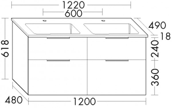 Bathroom Set Burgbad Eqio Double washbasin, 4-drawer unit 1220x618mm Customisable SHCF122-PN258