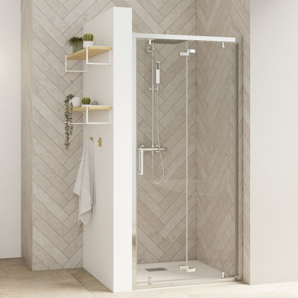 Folding shower Doors Kinedo SMART DESIGN 1 door, with treshold, niche, angle, against a wall 1000mm Transparent Glass ,White Profil