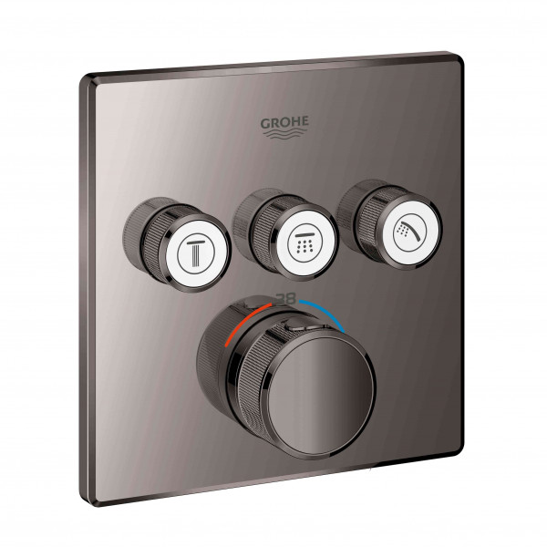 Grohe Thermostatic Shower Mixer Grohtherm SmartControl Square with 3 stop valves 158x43mm Hard Graphite