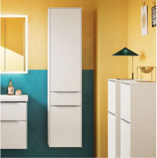 Tall Bathroom Cabinet Villeroy and Boch Subway 3.0 400x1710x362mm Pure White left, 2 doors, 1 drawer