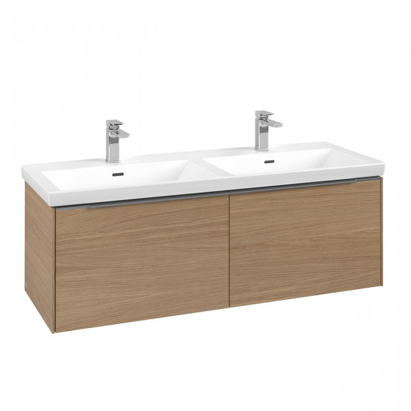 Double Basin Cabinet Villeroy and Boch Subway 3.0 with 2x pull-out drawers 462x1272x432mm Nordic Oak/Glossy Aluminium