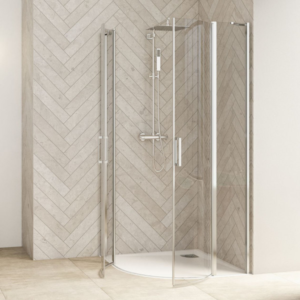 Kinedo Pivot shower Door SMART DESIGN 1/4 circle corner access, without treshold 1000x2000x6mm White Profil, Transparent Glass