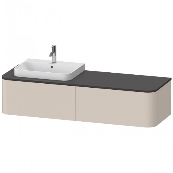 Vanity Unit For Countertop Basin Duravit Happy D.2 Plus 2 drawers, left basin 1600mm Taupe Super Mat HP4944L8383