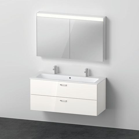 Bathroom Set Duravit XBase Vanity unit, Double washbasin, Mirror cabinet 1230mm Glossy White