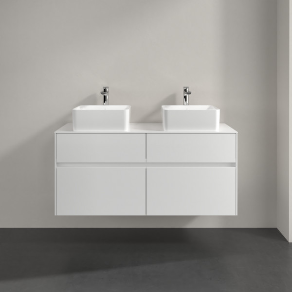 Double Basin Cabinet Villeroy and Boch Collaro 4 drawers, LED 1200mm Glossy White