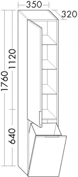 Tall Bathroom Cabinet Burgbad Eqio 1 door, 1 tidy bin 1760x350mm Customisable HSRF035-PN258