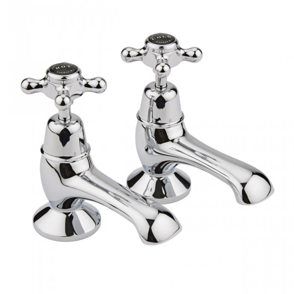Deck Mounted Bath Tap Bayswater Traditional Crosshead, 2 holes Chrome Domed/Black