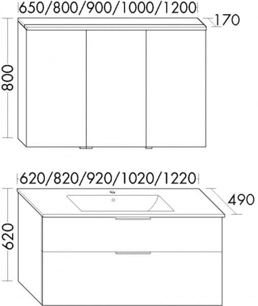 Bathroom Set Burgbad Eqio 1-hole washbasin, 2-drawer cabinet, 2-door bathroom cabinet 650mm Customisable SHCP062-PN258