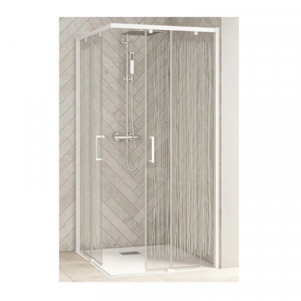 Sliding Shower Door Kinedo SMART DESIGN without threshold left Angle A/C 1000mm White Profil and White patterned glass