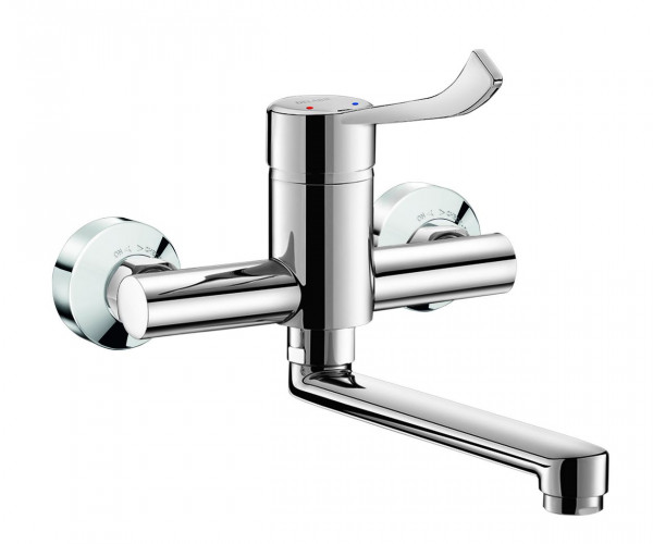 Delabie Wall Mounted Tap sculptured lever fixed ajusted spout L200 Chrome 2445L
