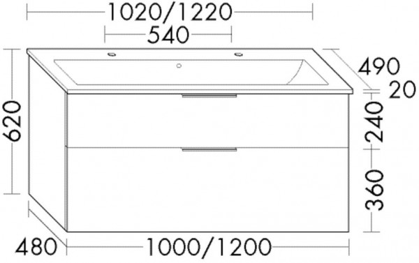 Bathroom Set Burgbad Eqio Double washbasin, 2-drawer unit 1020x620mm Customisable SHBV102-PN258