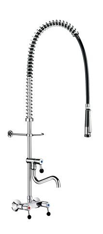 Delabie Pull Out Kitchen Tap wall-mounted with double-lever mixer F3/8 Chrome