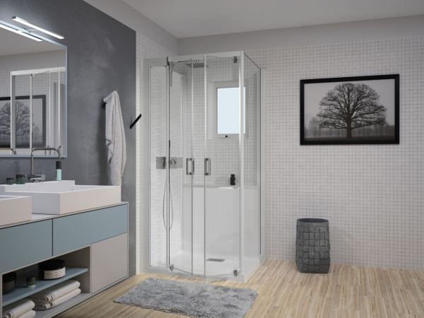 Kinedo Kinemagic Design, Corner, Shower Cubicle 1000x700mm, Thermo, half-height, Pivot doors