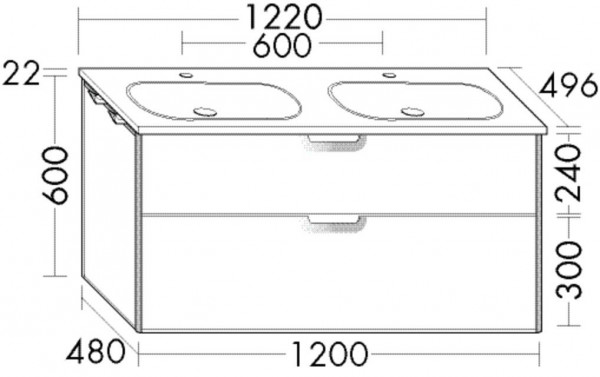 Bathroom Set Burgbad Vry 2-drawer cabinet, Double washbasin 1230mm Customisable SGUZ123-PN610