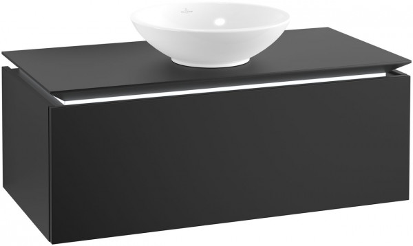Villeroy and Boch Countertop Basin Unit Legato Washbasin in the middle 1000x380x500mm Black Matt Lacquer | With Light