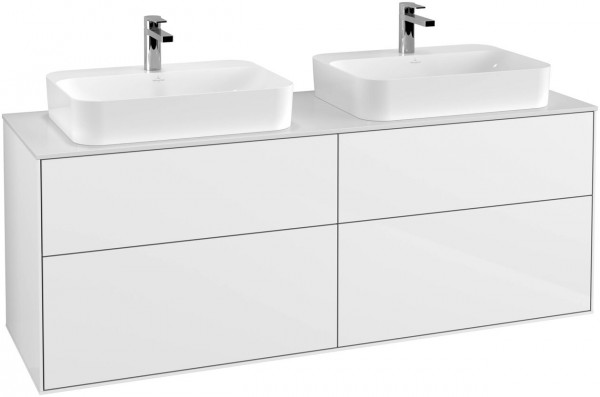 Villeroy and Boch Double Basin Vanity Unit Finion White High Gloss Lacquer | Glass White Matt | Without wall lighting
