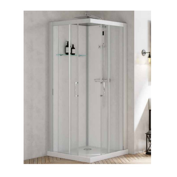 Shower Enclosure And Tray Kinedo Brooklyn C 90, Square, 2 sliding doors 900x900x2000mm Chrome/Grey